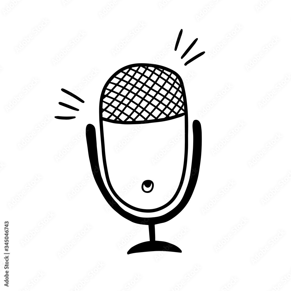 Microphone icon vector Doodle illustration. Linear image of the