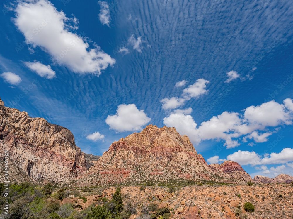 Sunny view of the beautiful Bridge Mountain in Red Rock Canyon area