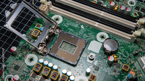 Foto open cpu socket installation on a computer , no CPU