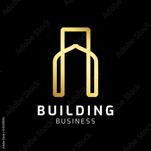 Building gold line logo icon template. Vetor illustration. Modern design