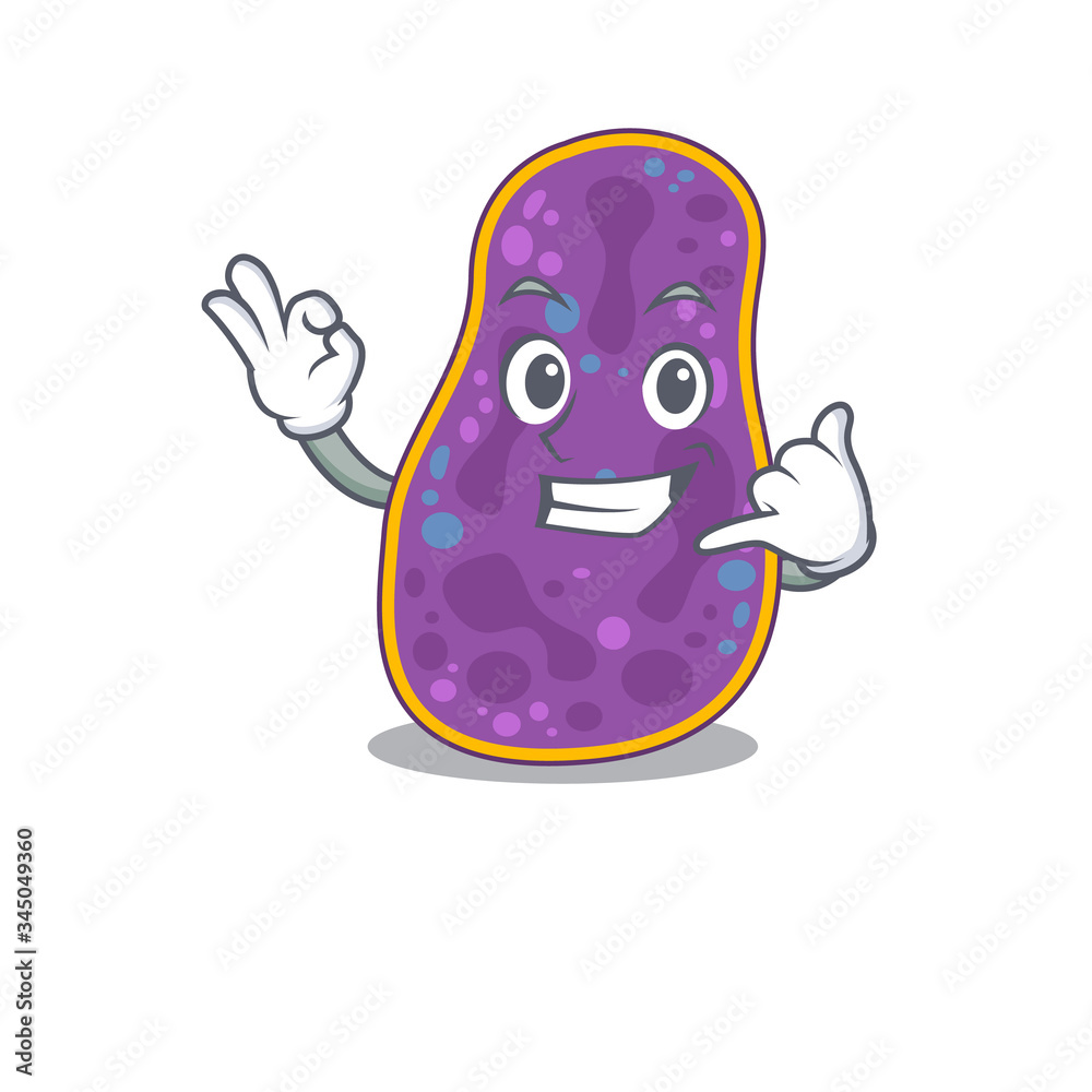 Fototapeta premium Cartoon design of shigella sp. bacteria with call me funny gesture