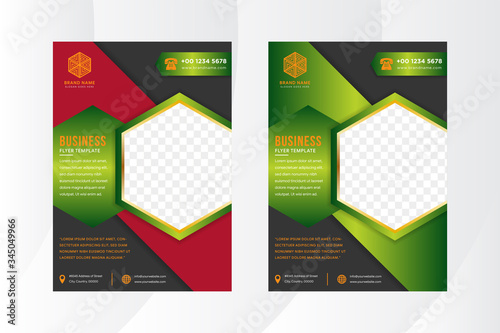 green black hexagon business annual report brochure flyer design. Multipurpose abstract brochure template, include cover and back pages. Hexagon flyer leaflet vector design. Vertical layout A4 format.