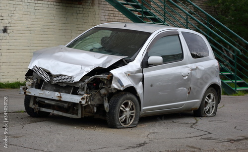 Broken car silver color after the accident