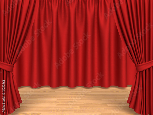 赤いステージカーテンの幕があるステージ
