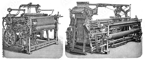 Fotografija Antique manual  weaving loom or spinner machines  / Antique illustration from Br