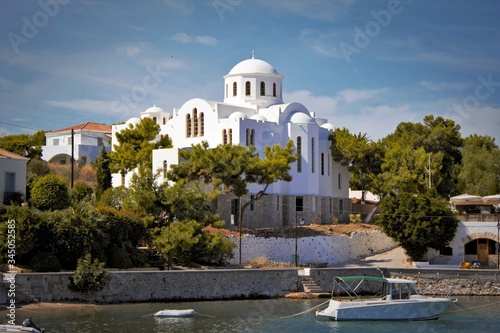 Greece, Spetses island, Saronic gulf, the church of Agios Nikolaos in the old harbour.