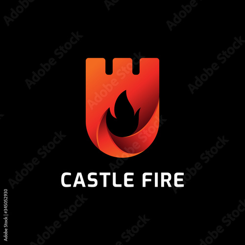 Castle fire logo icon template. Vector illustration. Modern design