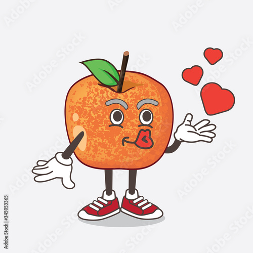 Pluots Fruit cartoon mascot character teasing with heart kiss