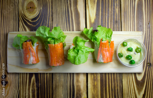 Vegetable salad ,Crab,carrot, Salmon and Cream sauce