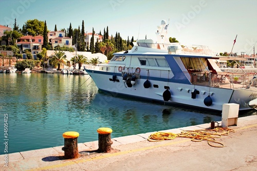 Scenic in the old harbor of Spetses island, Greece, September 24 2015. photo