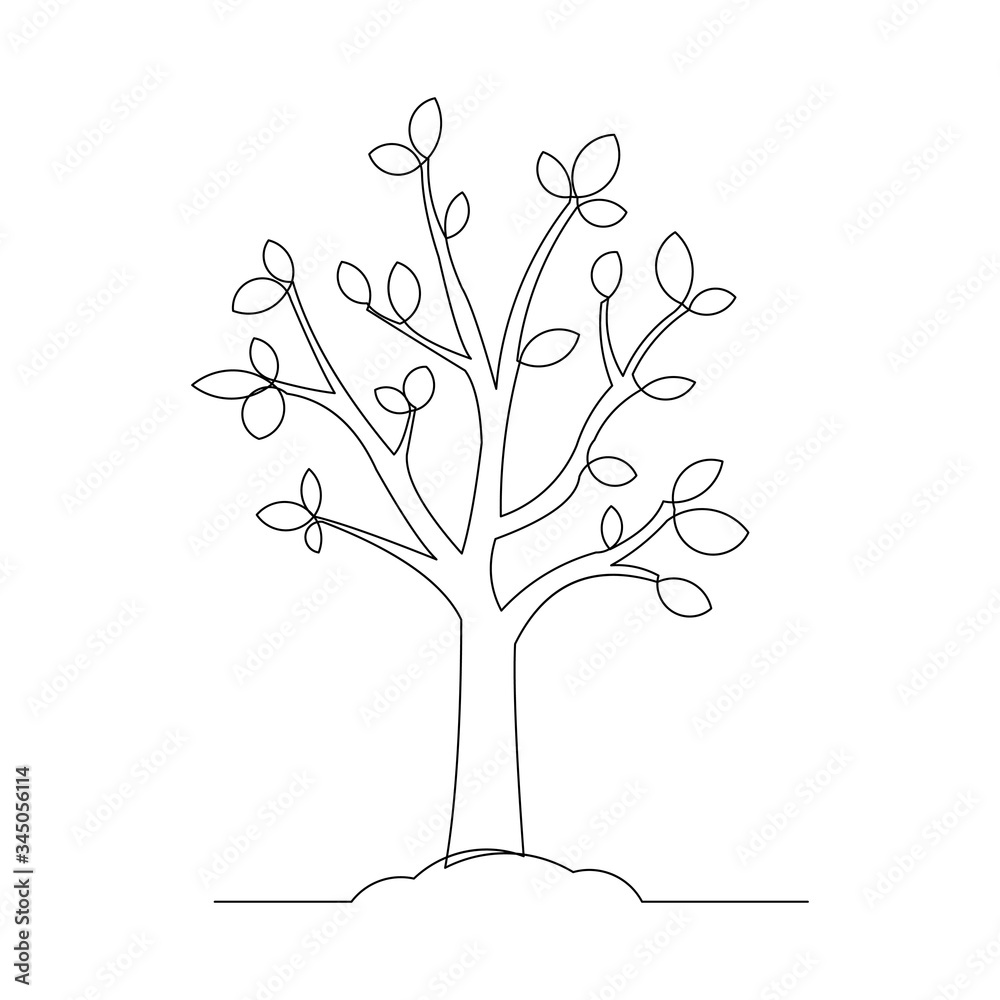 Continuous one line drawing growing small tree Vector Image