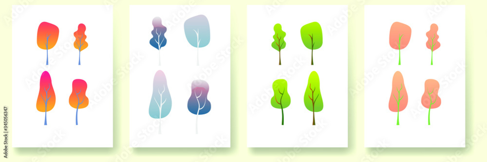 Vector Illustration Tree Collection Summer, Winter, Autumn, Spring. Flat Design Vector Illustration Tree Collection Summer, Winter, Autumn, Spring. Flat Design