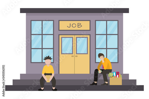 Concept of unemployment, crisis, jobless and employee job reduction. Dismissed frustrated man. Flat vector illustration.