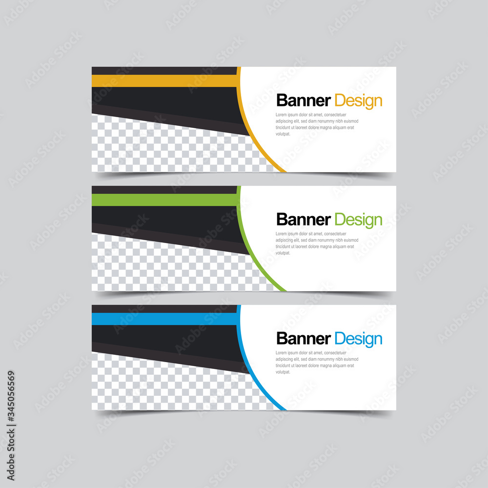 Set abstract Corporate business banner with modern and simple style. Vector illustration promotion design background. Horizontal Web header template with three color options, yellow, green, and blue.