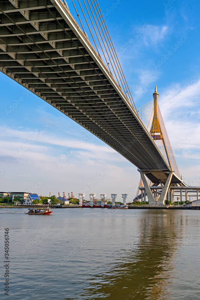 Bhumibol Bridge with water reflection of thailand Bhumibol Bridge with water reflection of thailand