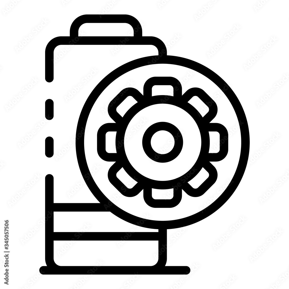 Gear and battery icon. Outline gear and battery vector icon for web design isolated on white background Gear and battery icon. Outline gear and battery vector icon for web design isolated on white background