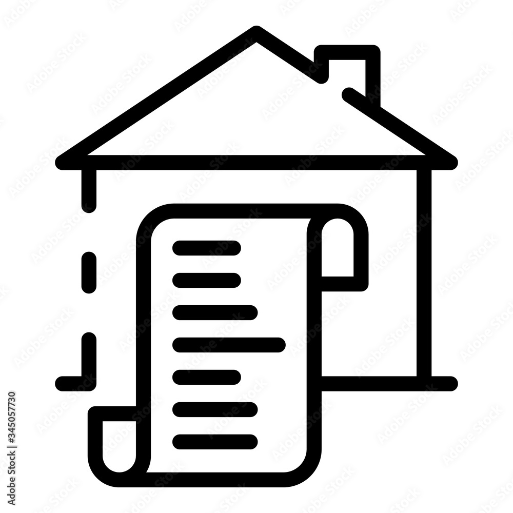 House and scroll icon. Outline house and scroll vector icon for web design isolated on white background House and scroll icon. Outline house and scroll vector icon for web design isolated on white background