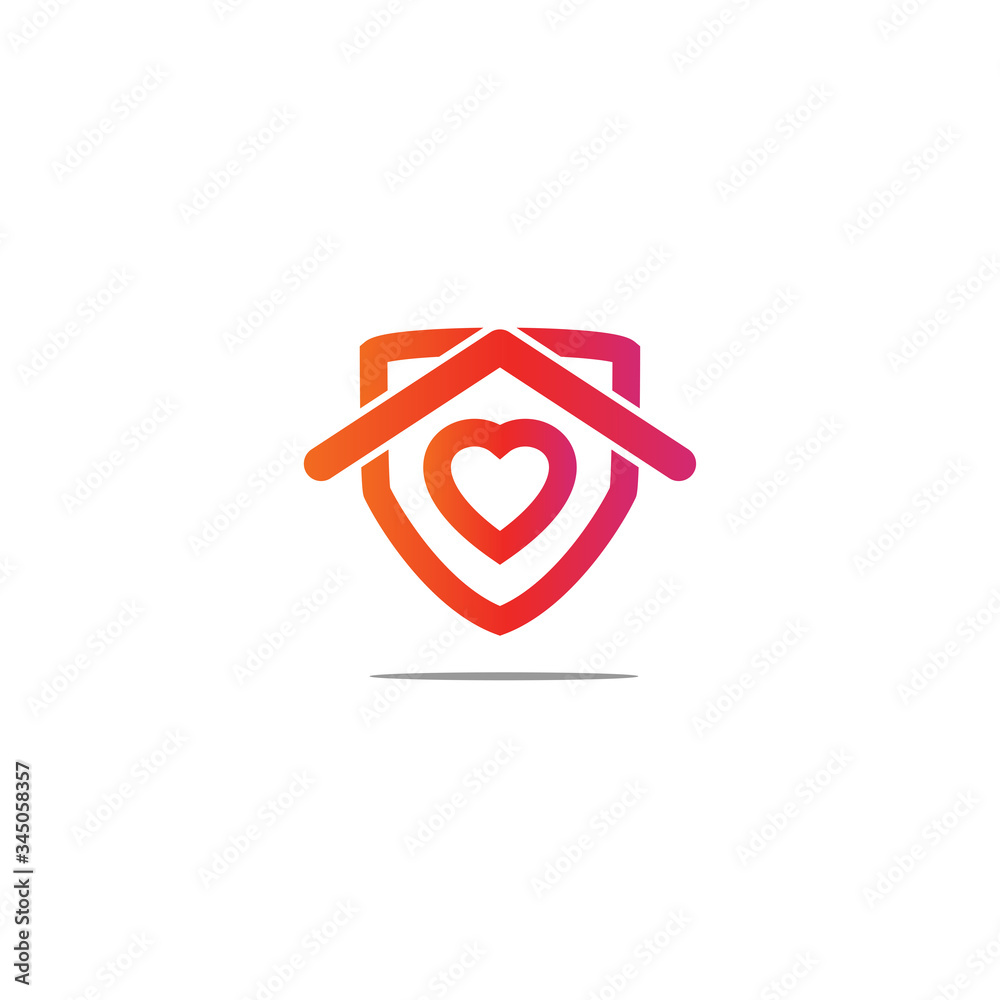 shield and roof with heart symbol logo design shield and roof with heart symbol logo design