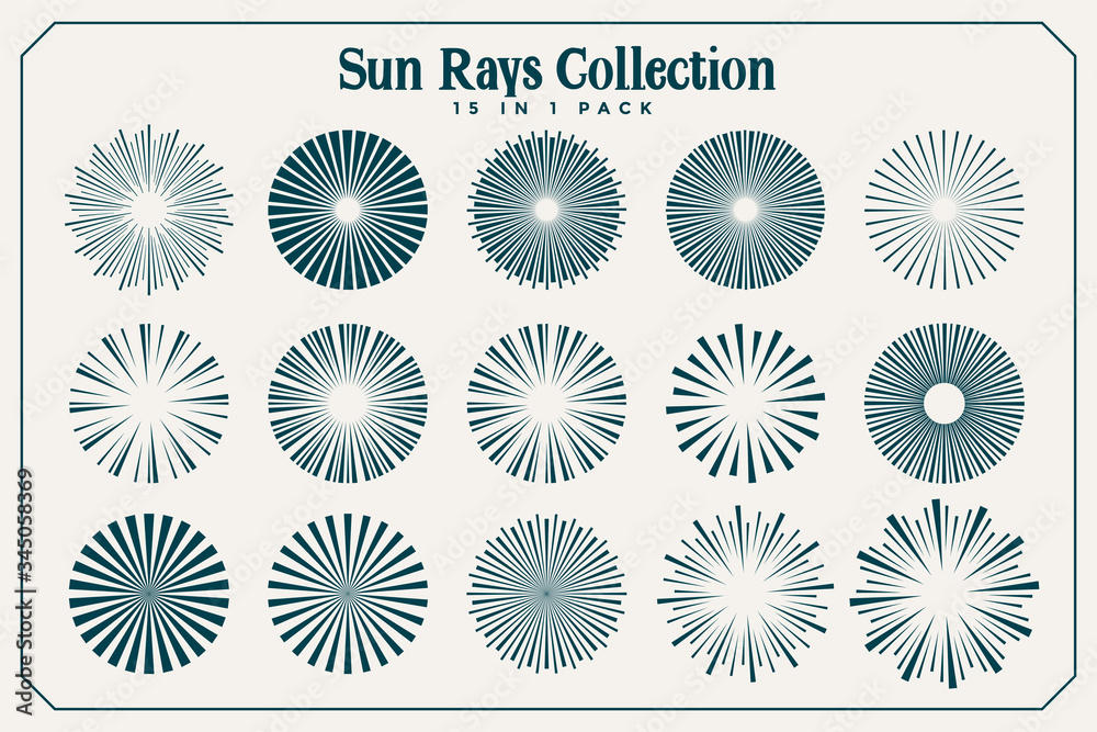 big set of sun beams and rays in many styles