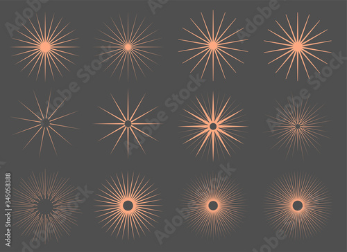 vintage sun burst rays set of tweleve