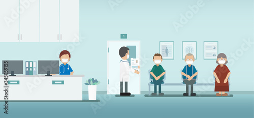Doctor with patient in waiting area vector illustration