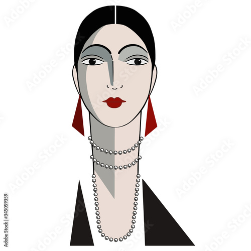 Elegant beautiful art deco woman of 1920s isolated on white background. Vector illustration.