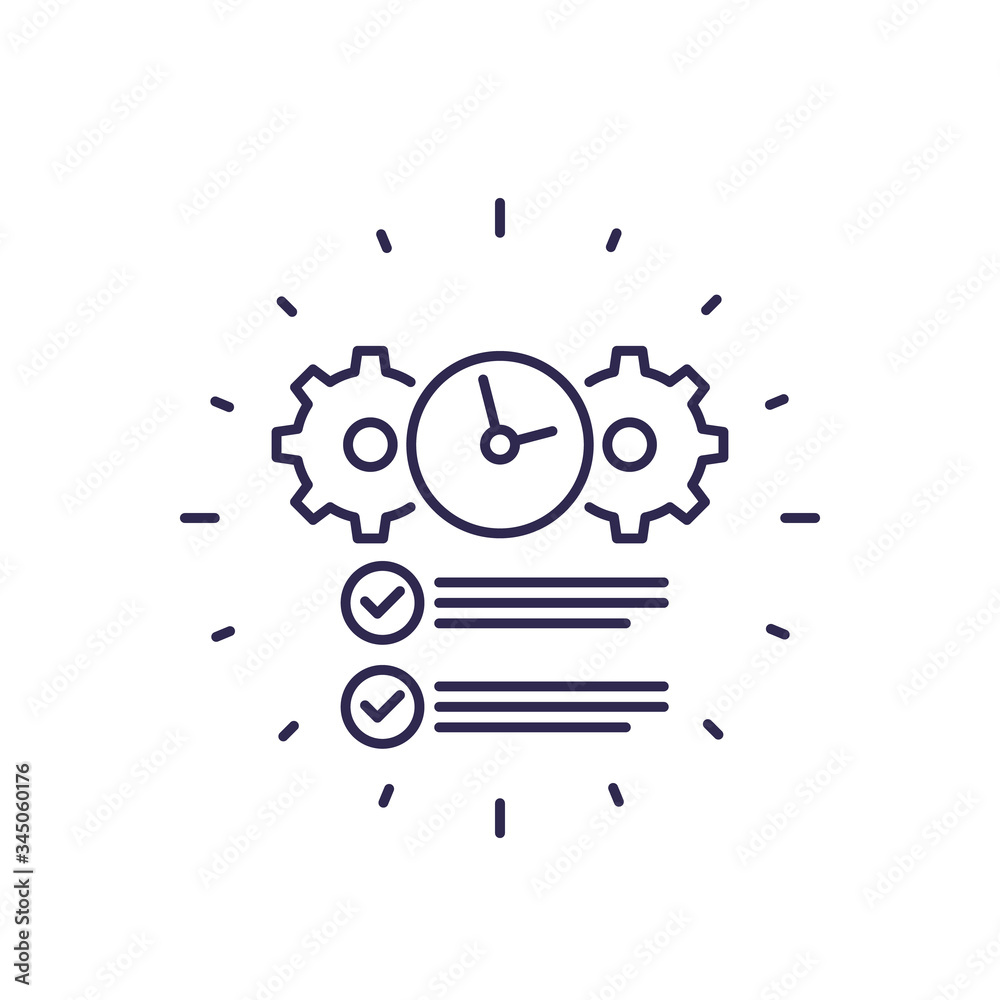 deadline, completed task line icon on white