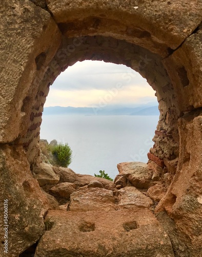 ocean horizon view from the Fortress of Palamidi. Nafplion, Greece.