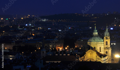 Panorama of Prague at night. Warm summer night in the Czech Republic.
