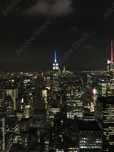 New York City skyline at the moon light. Night.