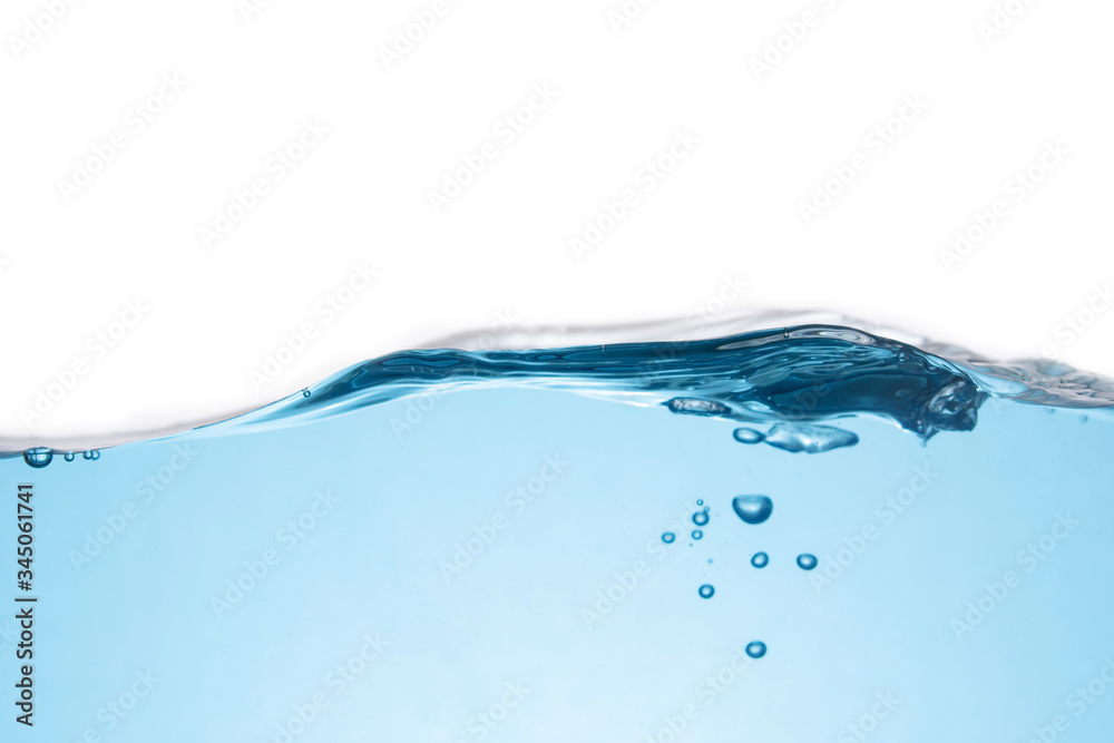 Clean light blue water wave and bubbles air isolated on white background Clean light blue water wave and bubbles air isolated on white background