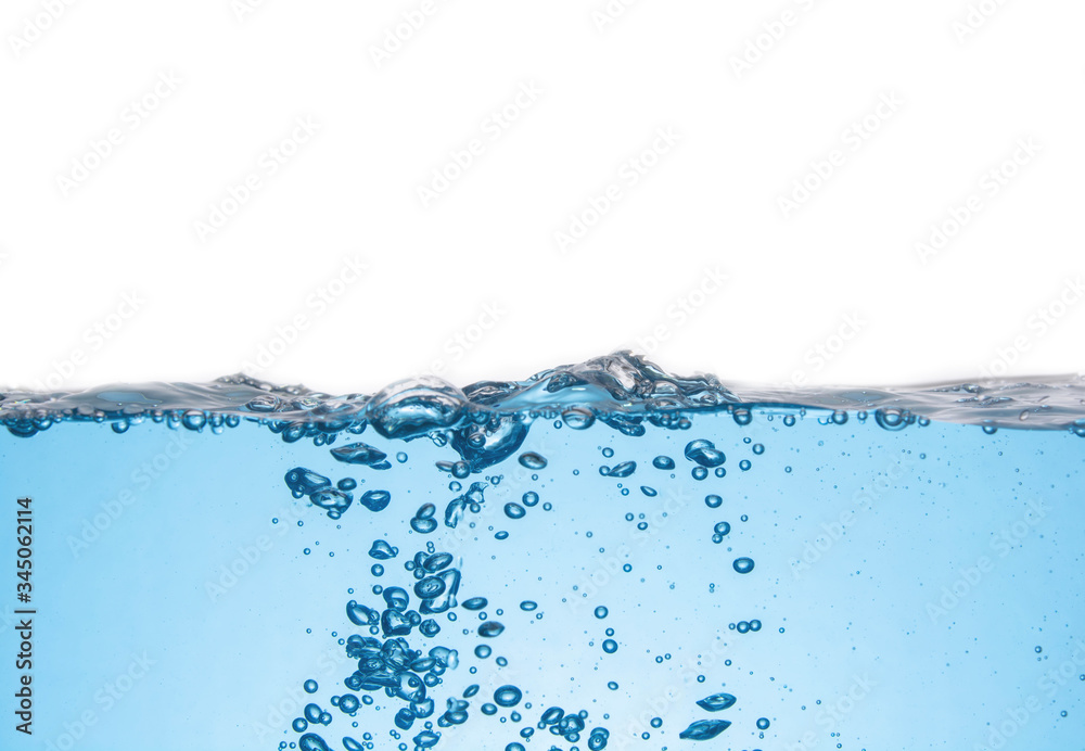 Clean light blue water wave and bubbles air isolated on white background Clean light blue water wave and bubbles air isolated on white background