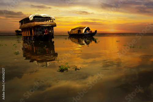 sunset  in the backwater at allepey, in the kerala-India  photo