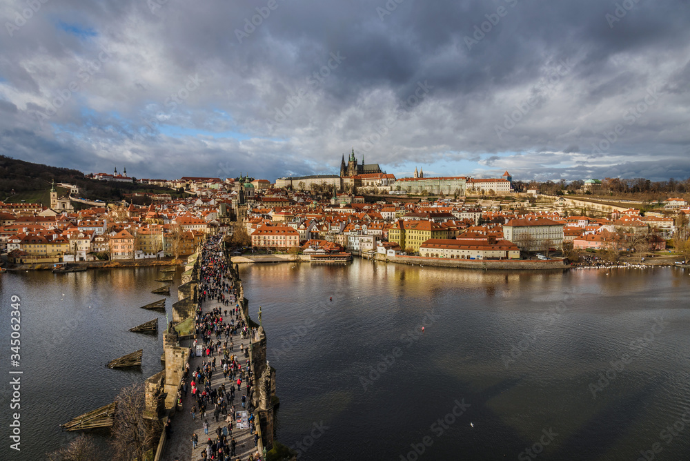 Prague Charles Bridge and Downtown Panoramic View