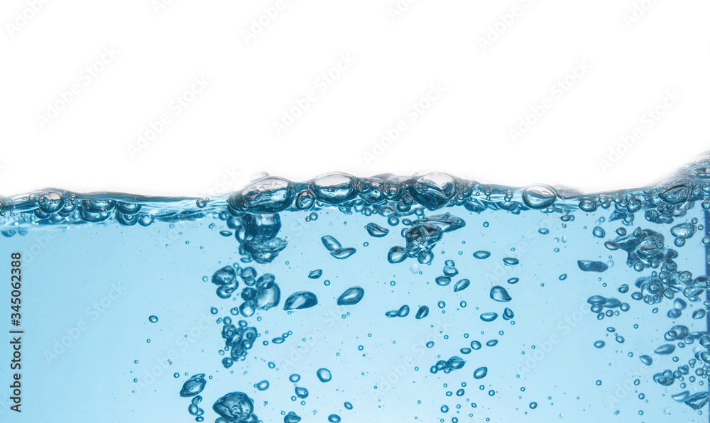 Clean light blue water wave and bubbles air isolated on white background Clean light blue water wave and bubbles air isolated on white background