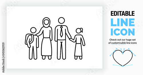 Editable line icon of a muslim family stick figure set  part of a huge set of editable line icons 