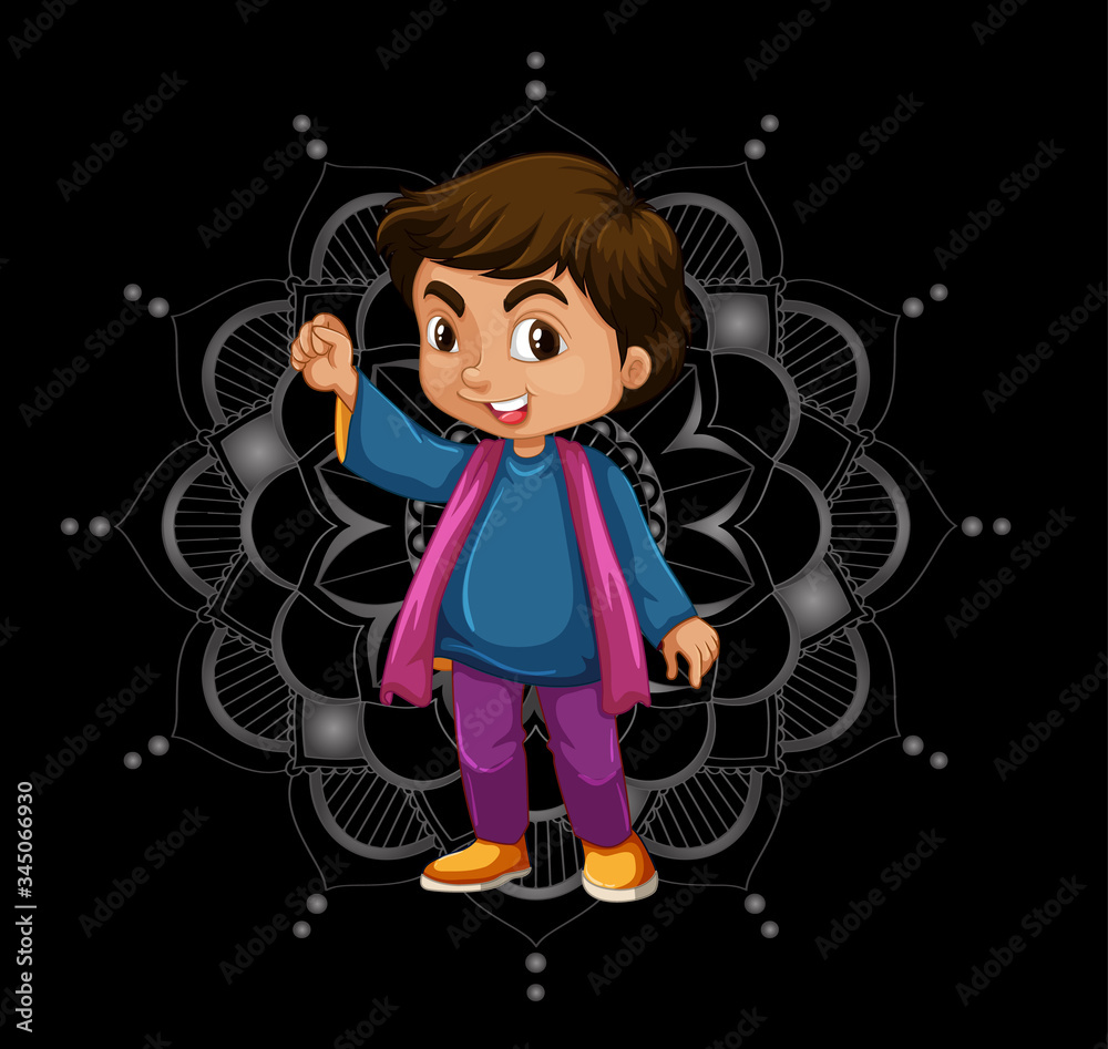 Background design with happy kids and mandala patterns Background design with happy kids and mandala patterns