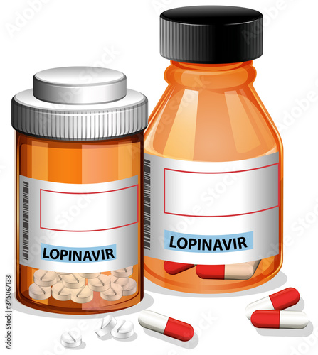 Lopinavir pills in two bottles on white background photo