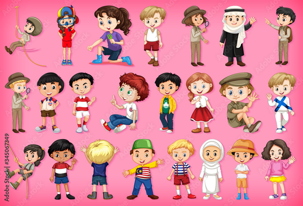 Large set of children doing different activities Large set of children doing different activities