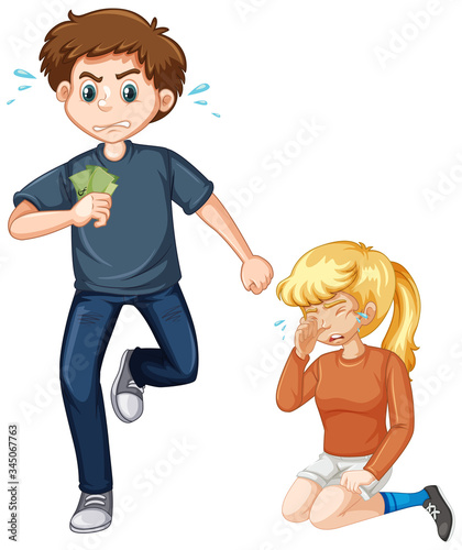 Robber running with money and girl crying