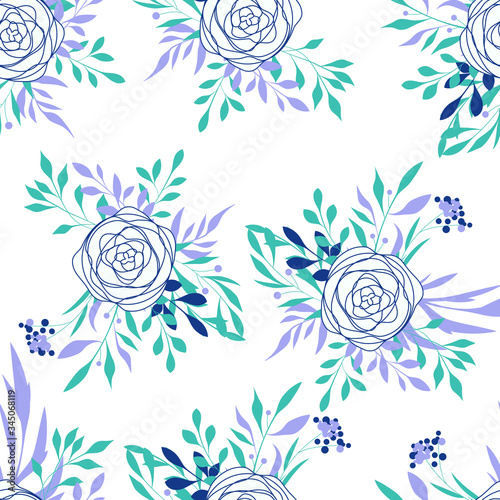 Texture with flowers and plants. Floral ornament. Original flowers pattern.