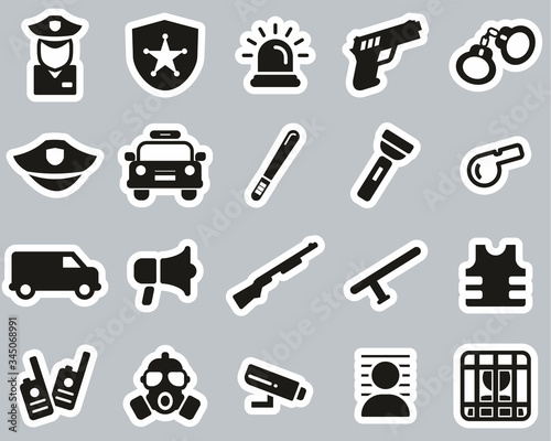 Police Or Police Force Icons Black & White Sticker Set Big