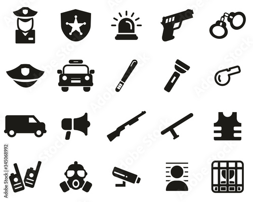 Police Or Police Force Icons Black & White Set Big