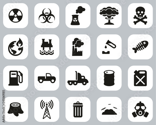 Pollution Or Contamination Icons Black & White Flat Design Set Big