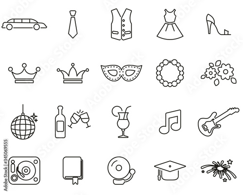 Prom Night Icons Black & White Thin Line Set Big