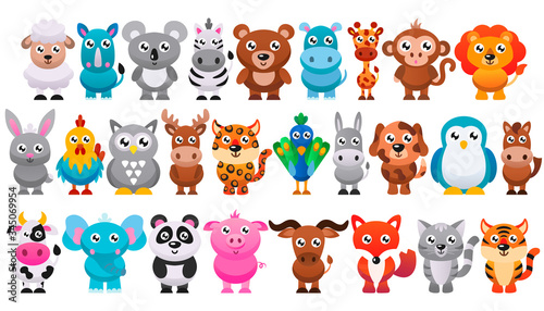 Collection of cute cartoon animals. Vector illustration.