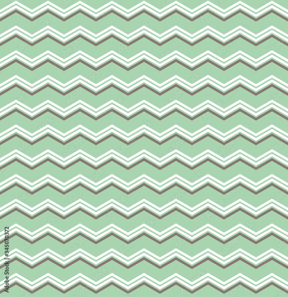 Tile vector pattern with blue, brown and white zig zag print on mint green background