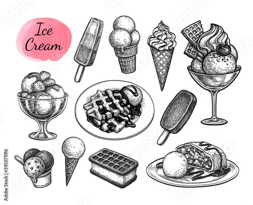 Ink sketch collection of ice cream.