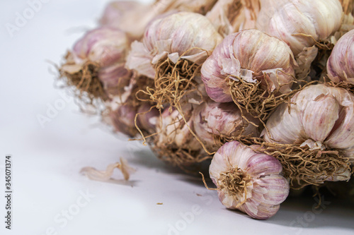 Photos of Thai garlic on white background.