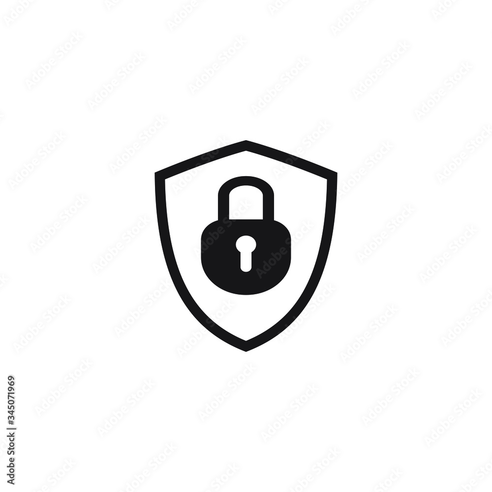 Shield security with lock symbol. Protection, safety, password security vector icon illustration. Firewall access privacy sign. Lock security icon for login page. Website guard emblem. Shield security with lock symbol. Protection, safety, password security vector icon illustration. Firewall access privacy sign. Lock security icon for login page. Website guard emblem.